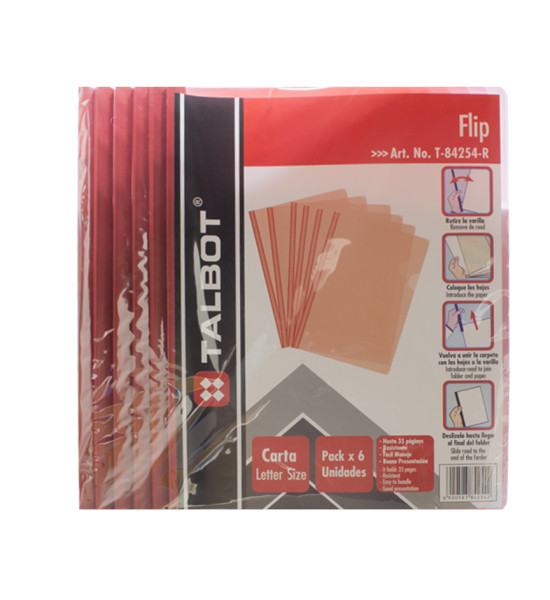 Folder Plástico con Varilla, Tam. Carta, Rojo, Pack x 6 Unds.