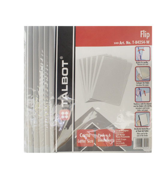 Folder Plástico con Varilla, Tam. Carta, Blanco/Transparente, Pack x 6 Unds.