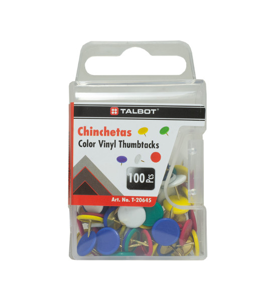 Chinchetas, Tipo Plano Vinyl, Caja Plastica x 100 Unds.