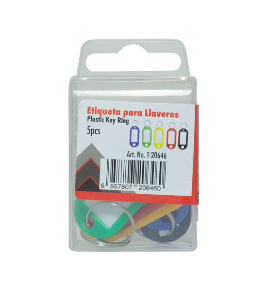 Llaveros de Colores, (5 cm Largo x 2.3 cm Ancho), Caja Plástica x 5 Unds