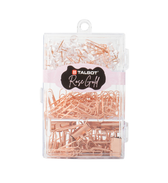 Set, Talbot Golden Rose, Chinchetas y Clips, Caja Plastica Rectangular, Set