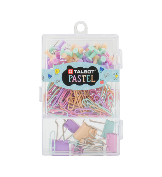 Set, Talbot Colors Pastel, Chinchetas y Clips, Caja Plastica Rectangular, Set