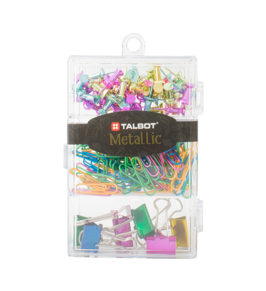 Set, Talbot Metalic Universo, Chinchetas y Clips, Caja Plastica Rectangular, Set