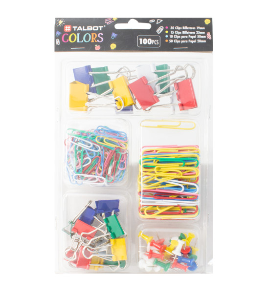 Set, Talbot Colors, Chinchetas y Clips, Caja Plastica Rectangular, Set