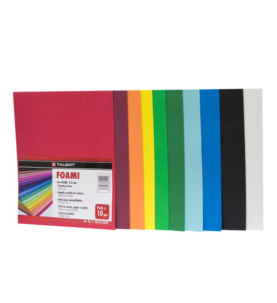 Foami Estándar, Tam.  21.5 x 27.9 cm (8.5 x 11 inch), 2 mm, Pack x 10 h. Colores Surtidos