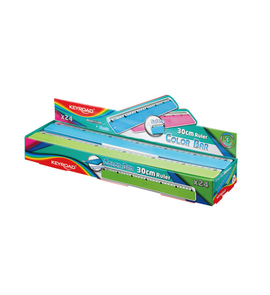Regla Plástica-Aluminio, Color Bar, 30 cm., Und