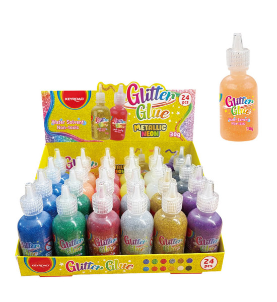 Pegamento, Glitter Glue, Exh. x 24 Unds x 30 g. gotero c.u., Col. Surt.