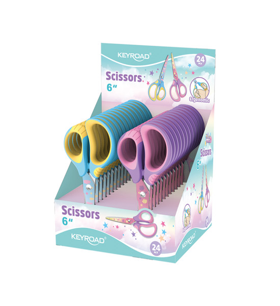 Tijera, Esc, 6 pulg, Pastel Soft, Exh x 24 Und.