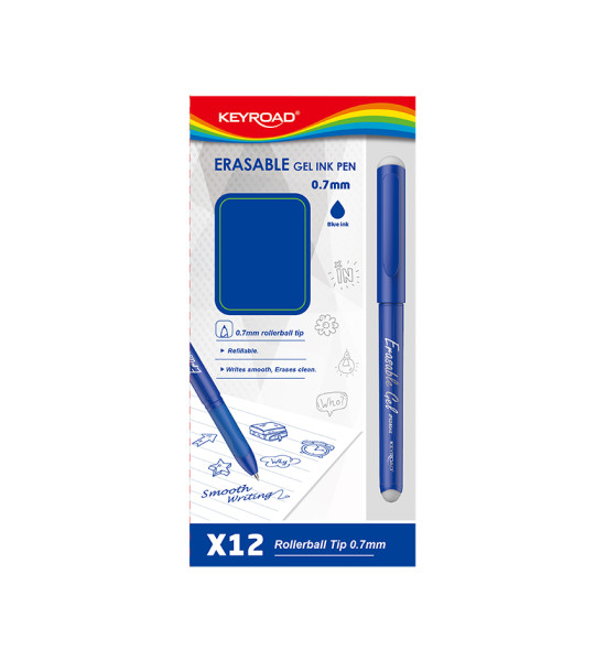Bolígrafos, Gel Borrable, Azul, Caja x 12 Unds.