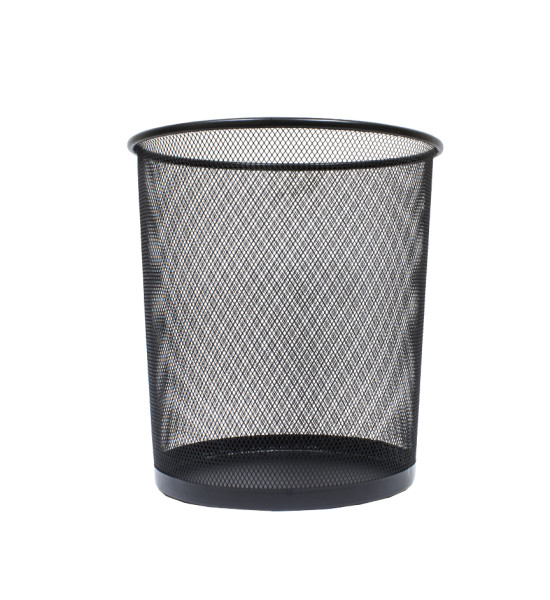 Basurero de Oficina Circular, (Zafacón) Metálico, 28 cm Alto x 26 cm Ancho x 26 cm Prof., Negro, Unidad. 