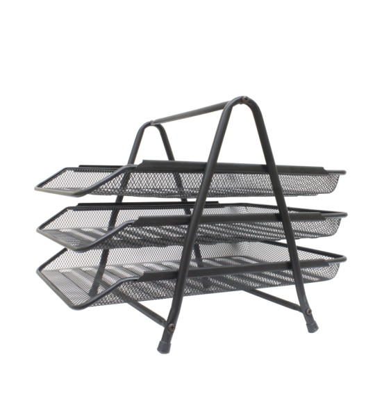 Bandeja para Documentos, Metálica, 3 niveles, (26.5 cm Alto x 29.5 cm Ancho x 35 cm Largo), Negro, Unidad