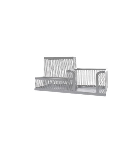 Organizador de Escritorio, Metálico, 3 Compartimentos, (10 cm Alto x 20.5 cm Ancho x 10 cm Prof.),  Plateado, Unidad.