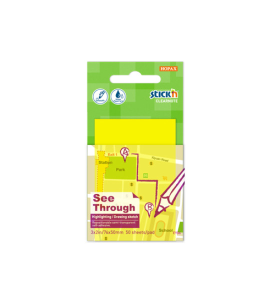 Notas Adh. Transparentes, 3" x 2" (76 mm x 51 mm), Amarillo Traslucido Block x 50 h.
