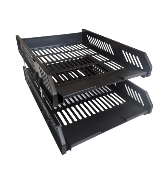 Bandeja para Documentos, Plástica (PP), 2 niveles, (15 cm Alto x 25 cm Ancho x 33 cm Largo), Negro, Unidad