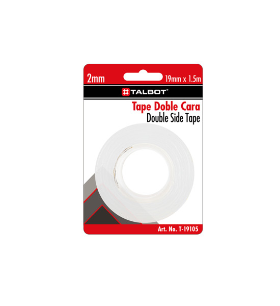 Cinta Adh. Doble Cara, Tipo Gel, 19 mm x 1.5 m, 2 mm espesor. Blister x 1 Und.