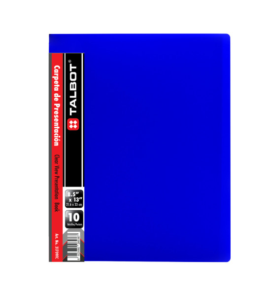 Carpeta de Presentación Plástica, Tam. Oficio, 10 hojas protectoras, Negro-Azul, Und.