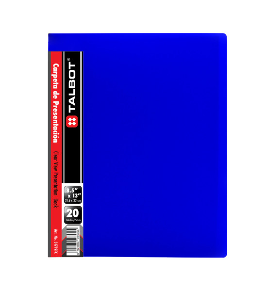 Carpeta de Presentación Plástica, Tam. Oficio, 20 hojas protectoras, Negro-Azul, Und.