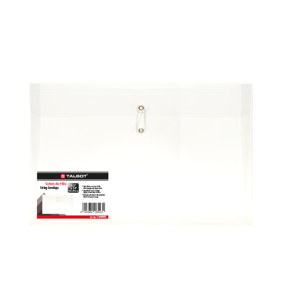 Sobre Plástico Horizontal, Tam. Legal/FC, 8.5" H x 14" W. Cierre con Hilo y Boton. Col. Transparente ahumado. Unidad.
