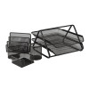Combo Org. Escritorio Metálico 5 Pzas: 1x Porta Clips + 1x Porta Lápices + 1x Org. de Sobres + 1x Porta Notas + 1x Bandeja 2 Niveles. Negro, Set