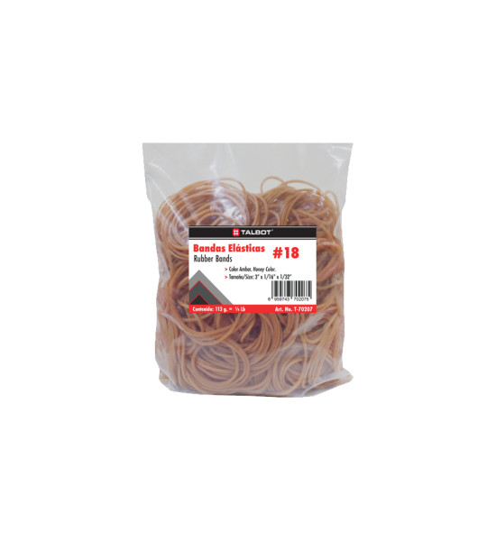 Bandas Elásticas, # 18,  (3" x 1/16"), Ambar, Bolsa x 113 g. (1/4 Lb).
