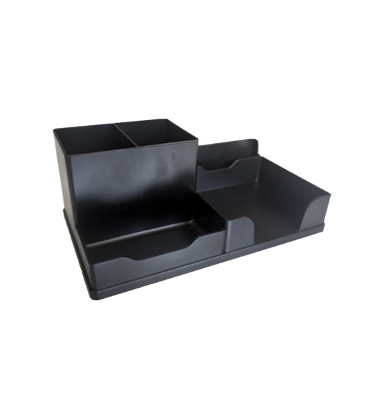 Organizador de Escritorio, Plástico (HIPS), 5 Compartimentos, (8.5 cm Alto x 21.5 cm Ancho x 12 cm Prof.),  Negro, Unidad.