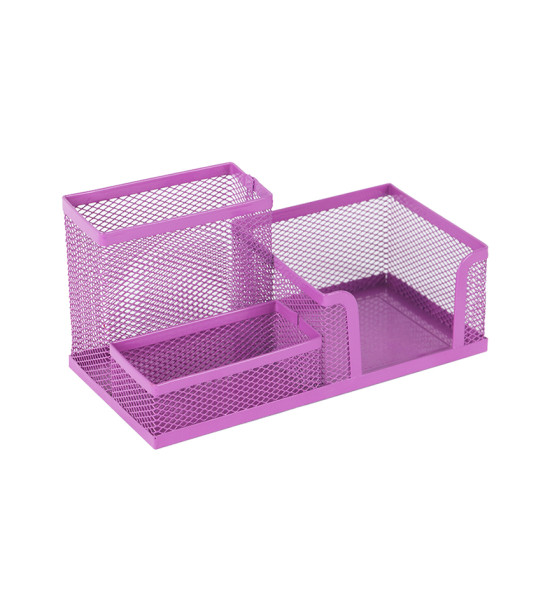 Organizador de Escritorio, Metálico, 3 Compartimentos, (10 cm Alto x 20.5 cm Ancho x 10 cm Prof.),  Morado Pastel, Unidad.
