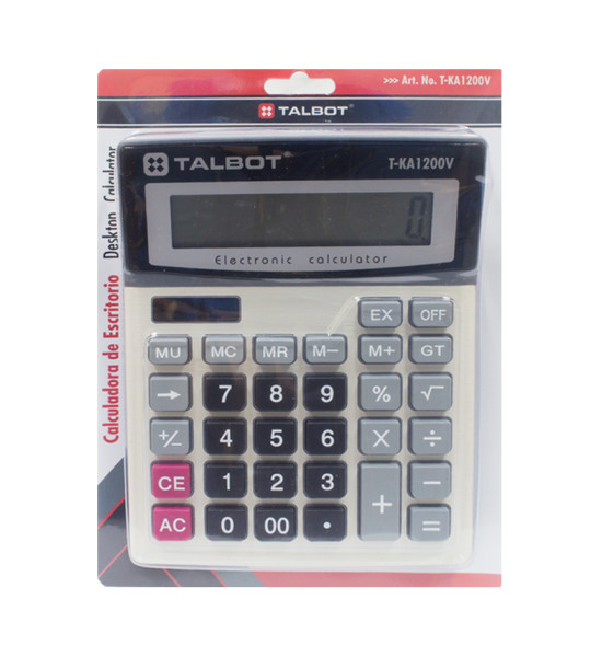 Calculadora de Escritorio,12 dígitos, Tam. Grande, Solar y baterías. Blister x 1 Und.