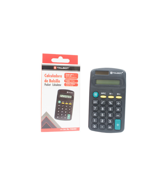Calculadora, Básica de Bolsillo, 8 dígitos, solar y baterías, Caja x 1 Und.