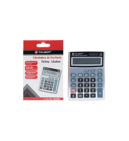 Calculadora de Escritorio,12 dígitos, Tam. Mediano, Solar y baterías. Caja x 1 Und.