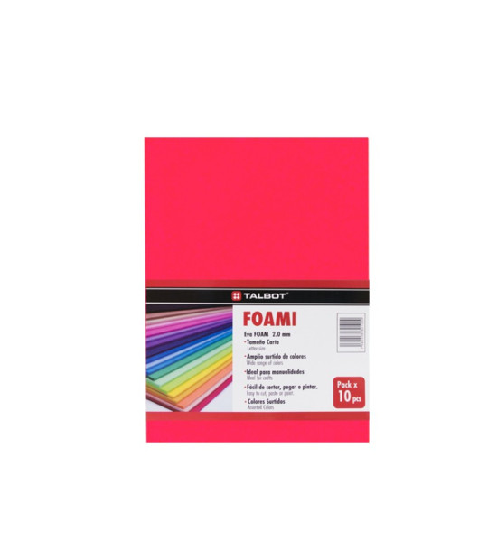 Foami Estándar, Tam.  21.5 x 27.9 cm (8.5 x 11 inch), 2 mm, Pack x 10 h. Rojo
