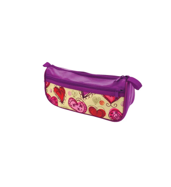 Cartuchera/Estuche Escolar, Mod. Flowers & Hearts. 2 Cierres. Unidad