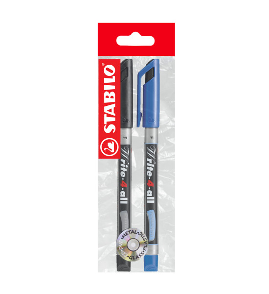 Marc. Permanente, Write-4-all, Punta Redonda, Fine F, 0.7 mm, Pack x 2 Unds. Azul y Negro