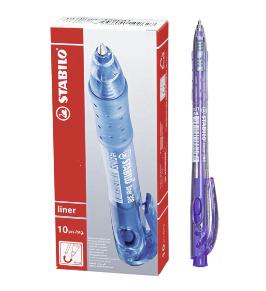 Bolígrafo Retractil, Liner 308 Grip, Punta Media 0.45 mm, Morado, Caja x 10 Unds. 