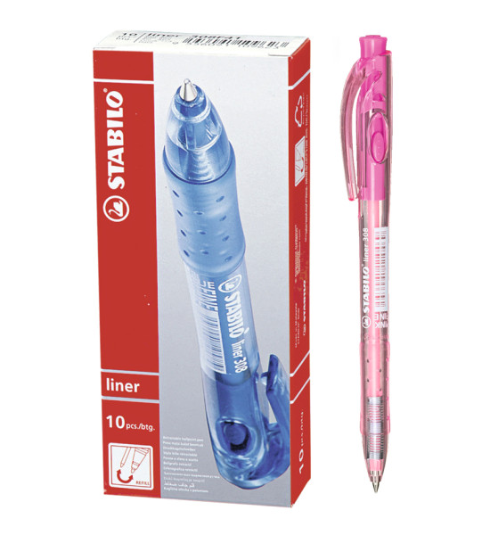 Bolígrafo Retractil, Liner 308 Grip, Punta Media 0.45 mm, Rosado, Caja x 10 Unds. 