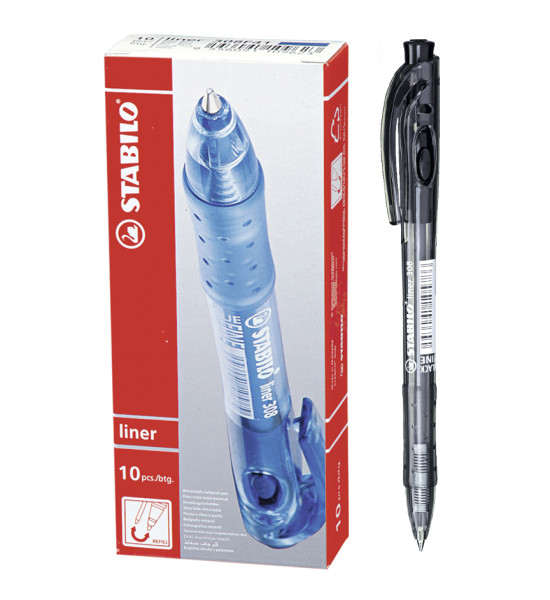 Bolígrafo Retractil, Liner 308 Grip, Punta Fina 0.38 mm, Negro, Caja x 10 Unds.