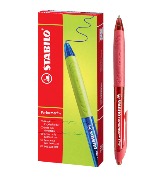 Bolígrafo Retractil, Performer+ Grip, Punta Fina 0.38 mm, Rojo, Caja x 10 Unds. 