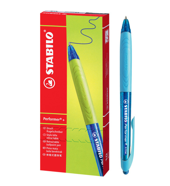 Bolígrafo Retractil, Performer+ Grip, Punta Fina 0.38 mm, Azul, Caja x 10 Unds. 