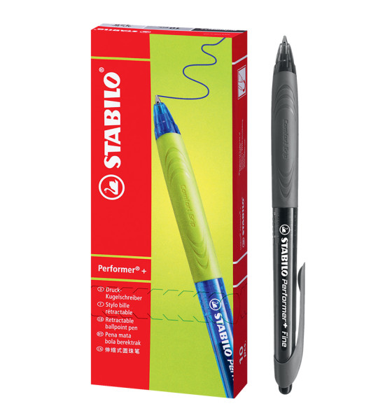 Bolígrafo Retractil, Performer+ Grip, Punta Fina 0.38 mm, Negro, Caja x 10 Unds. 