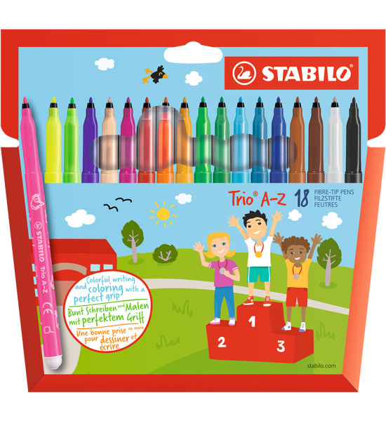 Marcador, Trio A-Z, Punta F (0.7 mm). Estuche x 18 Unds. 18 Colores Surtidos