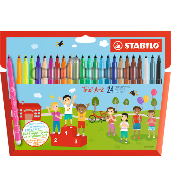 Marcador, Trio A-Z, Punta F (0.7 mm). Estuche x 24 Unds. 24 Colores Surtidos