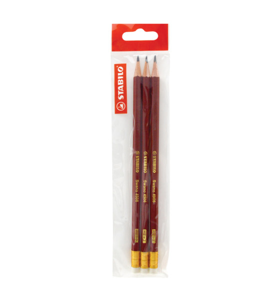 Lápices de Grafito, Swano, HB, Barniz Rojo, Cuerpo Hexagonal, Mina 2.2 mm, c/Borrador, Pack x 3 Unds.