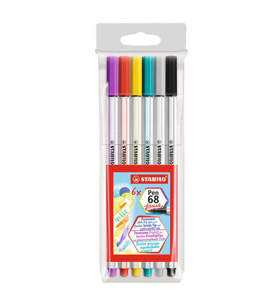Marcador, Pen 68 Brush, Punta Pincel Flexible, Estuche x 6 Unds. 6 Colores Surtidos
