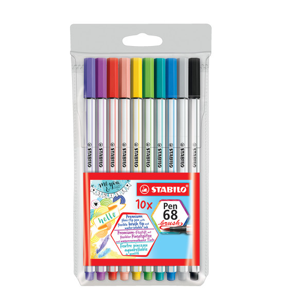 Marcador, Pen 68 Brush, Punta Pincel Flexible, Estuche x 10 Unds. 10 Colores Surtidos
