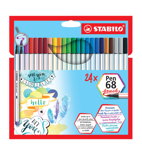 Marcador, Pen 68 Brush, Punta Pincel Flexible, Estuche x 24 Unds. 24 Colores Surtidos