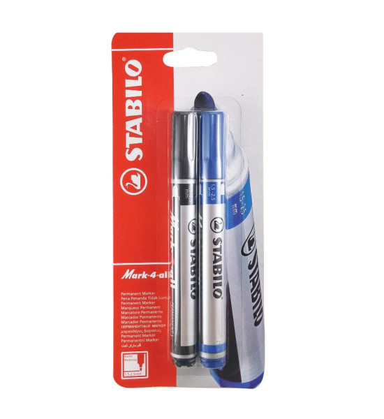 Marc. Permanente, Mark-4-all, Punta Redonda, 1.5-2.5 mm, Blister x 2 Unds. Azul y Negro