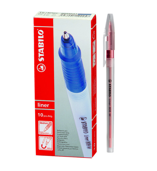 Bolígrafo, Liner 808, Punta Media 0.45 mm, cuerpo traslúcido, Rojo, Caja x 10 Unds. 