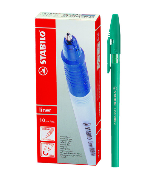 Bolígrafo, Liner 808, Punta Media 0.45 mm, cuerpo opaco, Verde, Caja x 10 Unds. 