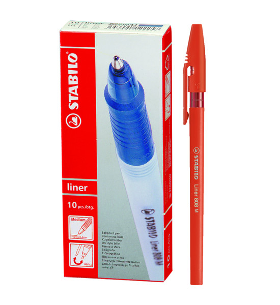 Bolígrafo, Liner 808, Punta Media 0.45 mm, cuerpo opaco, Rojo, Caja x 10 Unds. 