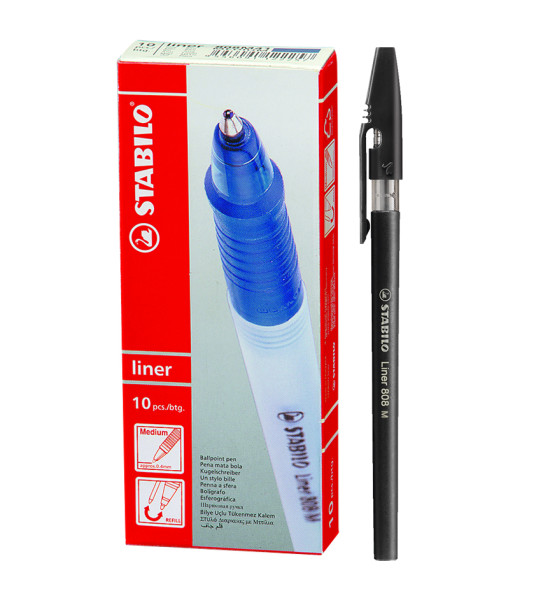 Bolígrafo, Liner 808, Punta Media 0.45 mm, cuerpo opaco, Negro, Caja x 10 Unds. 