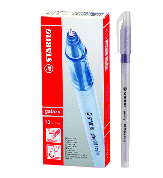 Bolígrafo, Galaxy 818, Punta X-Fina 0.3 mm, cuerpo traslúcido, Morado, Caja x 10 Unds. 